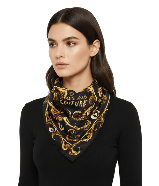 Versace Jeans Couture Black/Gold Silk Print Square Scarf