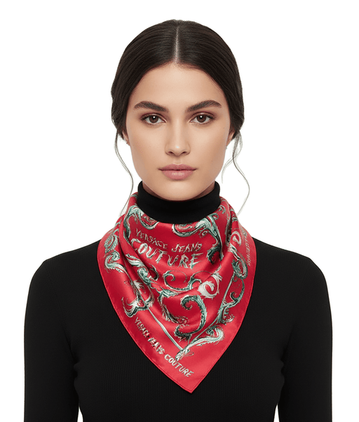 Versace Jeans Couture Baroque Scroll Pink Silk Square Scarf