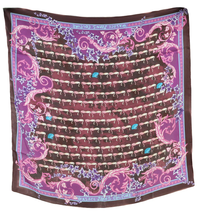 Versace Jeans Couture Silk Scarf with Multicolor Print – Plum