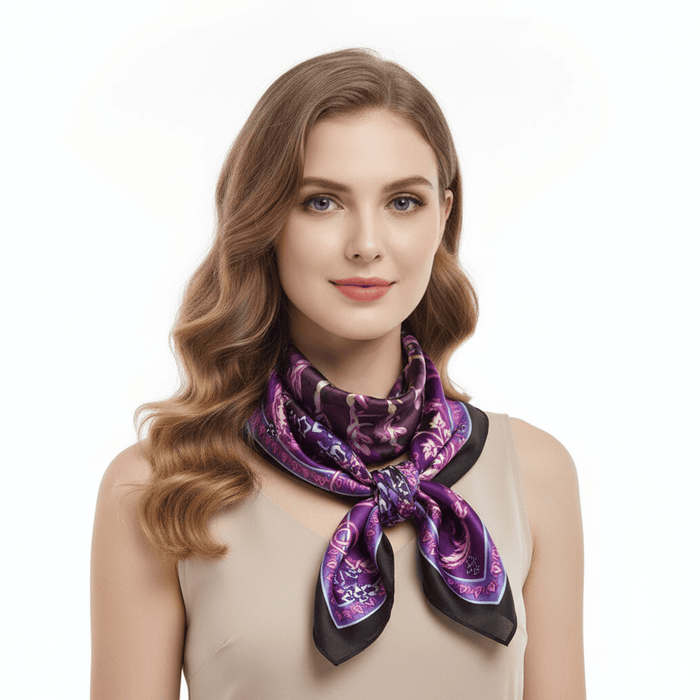 Versace Jeans Couture Silk Scarf with Multicolor Print – Plum