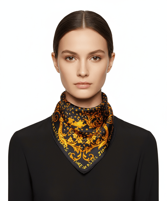 Versace Jeans Couture Baroque  Black/Gold Bloom Silk Scarf