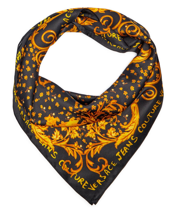 Versace Jeans Couture Baroque  Black/Gold Bloom Silk Scarf