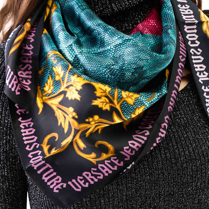 Versace Jeans Couture Luxury Multicolor Snake-Print Scarf with Baroque Borders