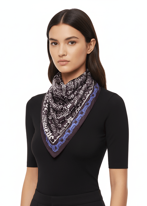 Versace Jeans Couture Bold Gothic Print Square Scarf with Chain Border