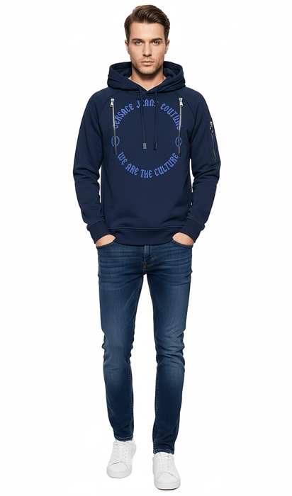 Versace Jeans Couture Steel Blue Cotton Mens Signature Statement Print Hoodie-L