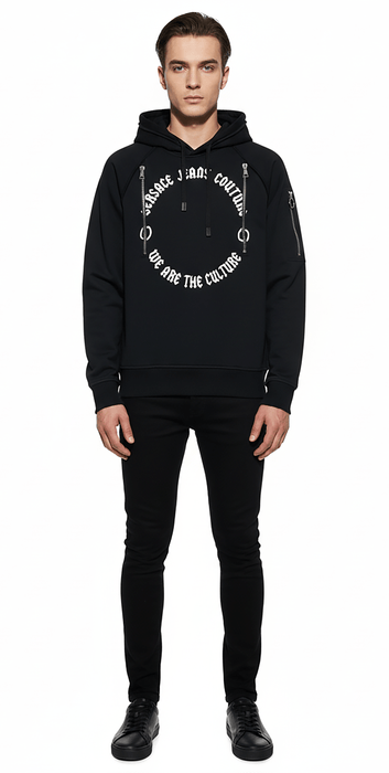 Versace Jeans Couture Black Cotton Mens Signature Statement Print Hoodie-XL