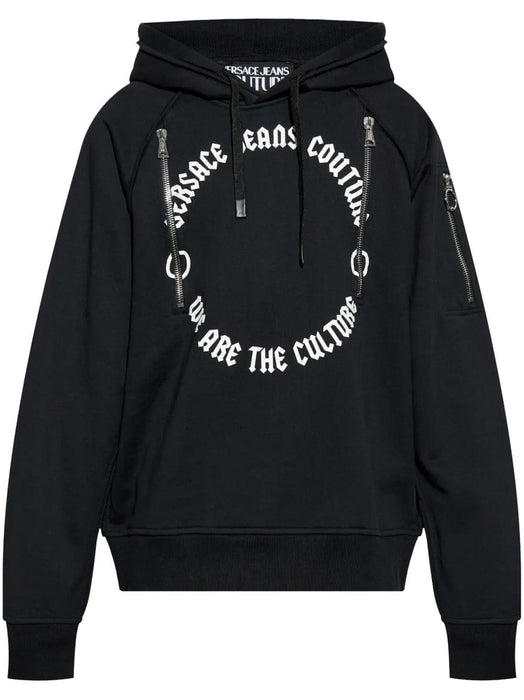 Versace Jeans Couture Black Cotton Mens Signature Statement Print Hoodie