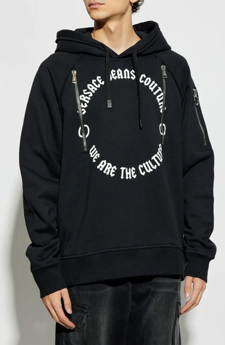 Versace Jeans Couture Black Cotton Mens Signature Statement Print Hoodie