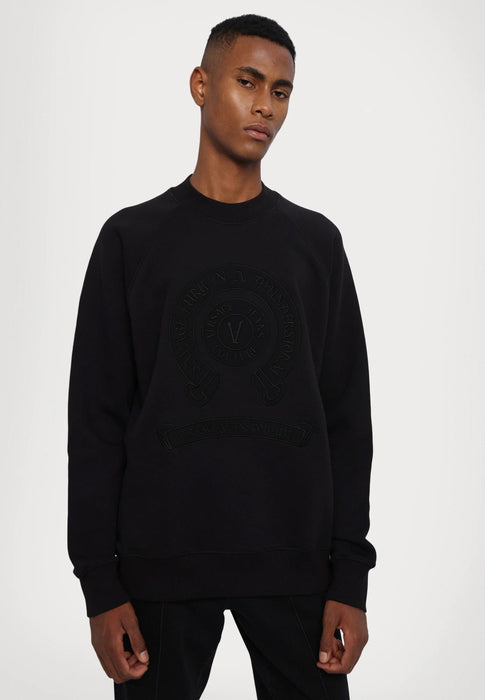 Versace Jeans Couture Black Cotton Mens Signature Statement Print Hoodie