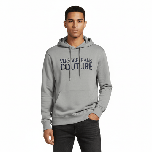 Versace Jeans Couture Ice Grey Cotton Mens Signature Hoodie
