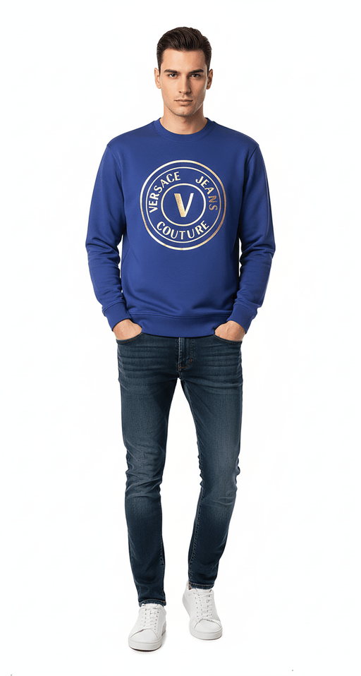 Versace Jeans Couture Electric Blue Gold Mens Foil Medallion Logo sweatshirt