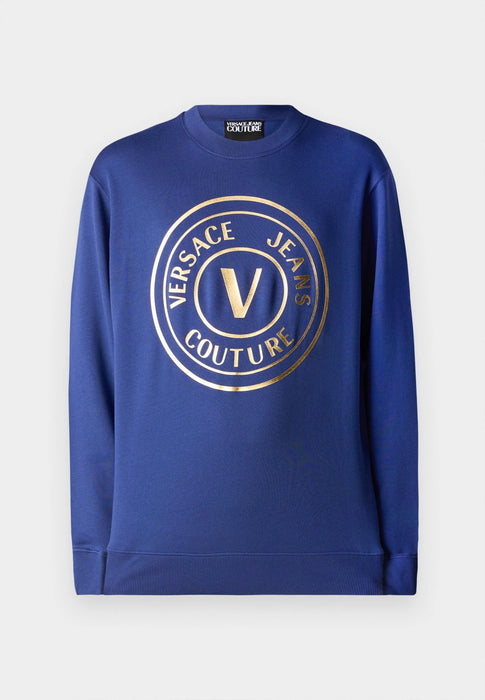 Versace Jeans Couture Electric Blue Gold Mens Foil Medallion Logo sweatshirt