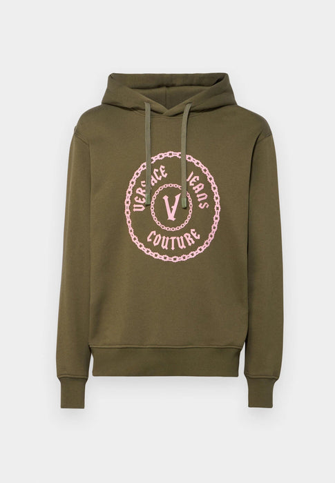 Versace Jeans Couture Olive  Cotton Mens Pink Chain Printed Hoodie