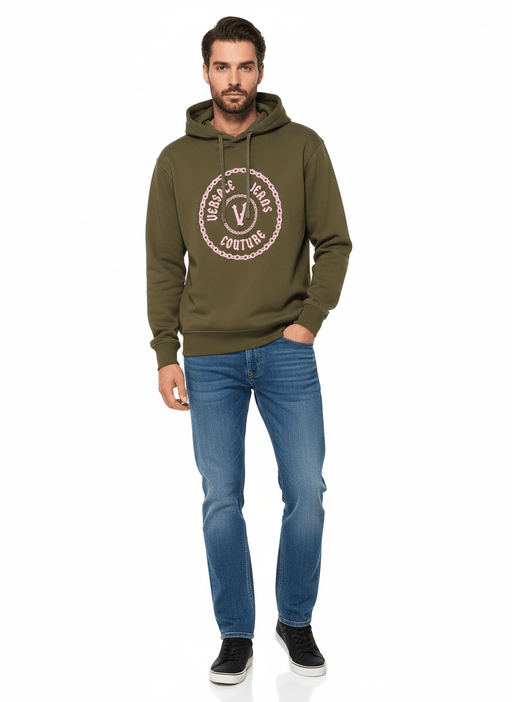 Versace Jeans Couture Olive  Cotton Mens Pink Chain Printed Hoodie