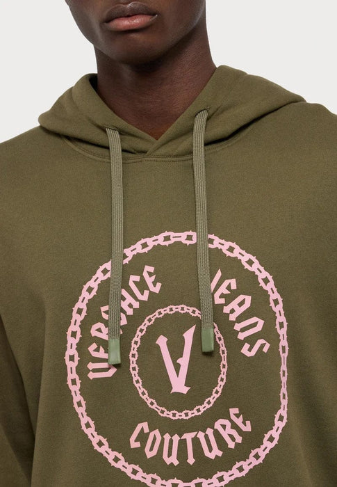 Versace Jeans Couture Olive  Cotton Mens Pink Chain Printed Hoodie