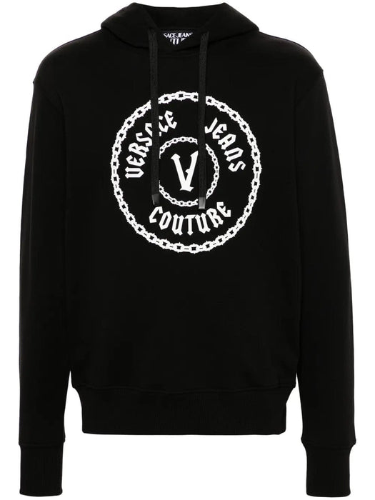 Versace Jeans Couture Black Cotton Mens White Chain Printed Hoodie