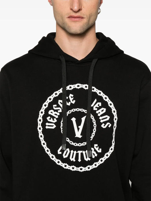 Versace Jeans Couture Black Cotton Mens White Chain Printed Hoodie