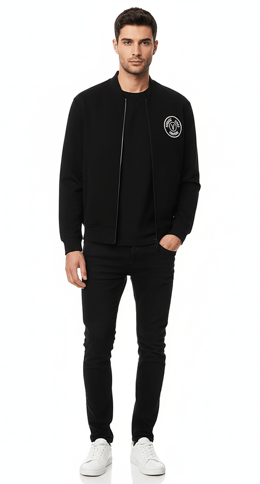 Versace Jeans Couture Black Cotton Mens Signature Chain Emblem Zip Sweatshirt