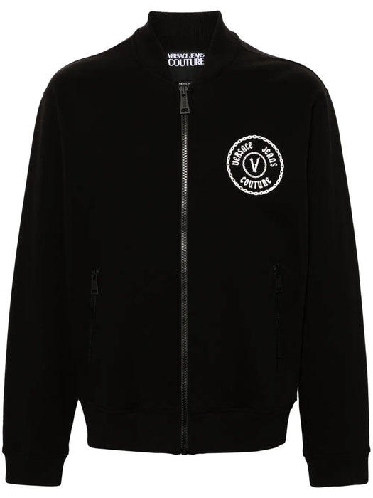 Versace Jeans Couture Black Cotton Mens Signature Chain Emblem Zip Sweatshirt