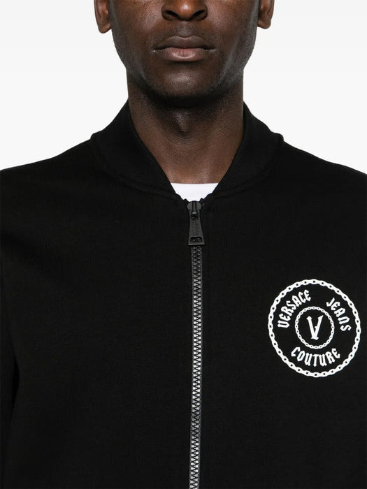 Versace Jeans Couture Black Cotton Mens Signature Chain Emblem Zip Sweatshirt