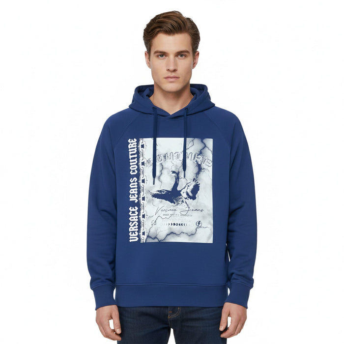 Versace Jeans Couture Steel Blue Cotton Mens Eagle Chain Print Hoodie-S
