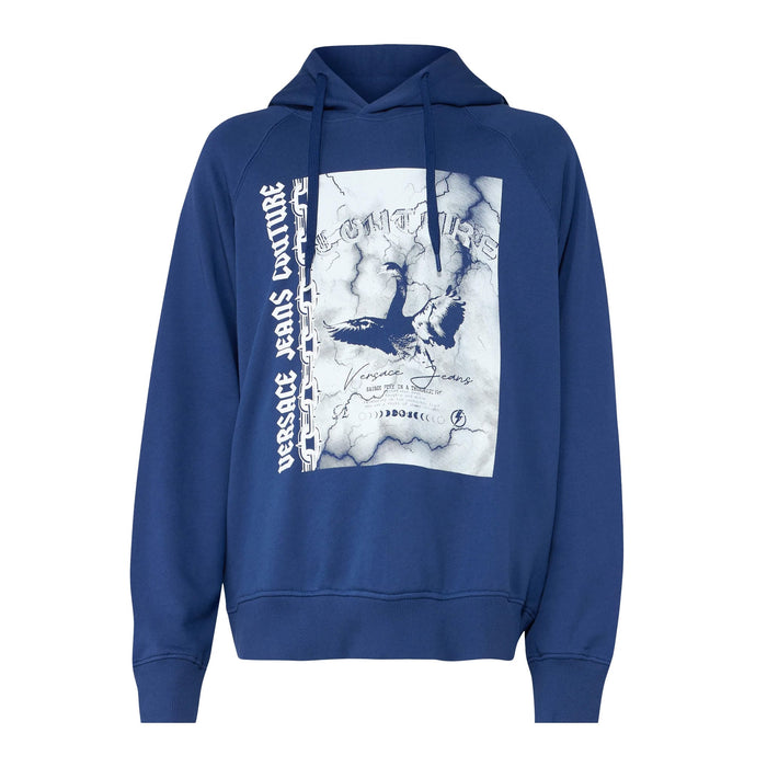 Versace Jeans Couture Steel Blue Cotton Mens Eagle Chain Print Hoodie