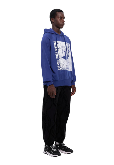 Versace Jeans Couture Steel Blue Cotton Mens Eagle Chain Print Hoodie