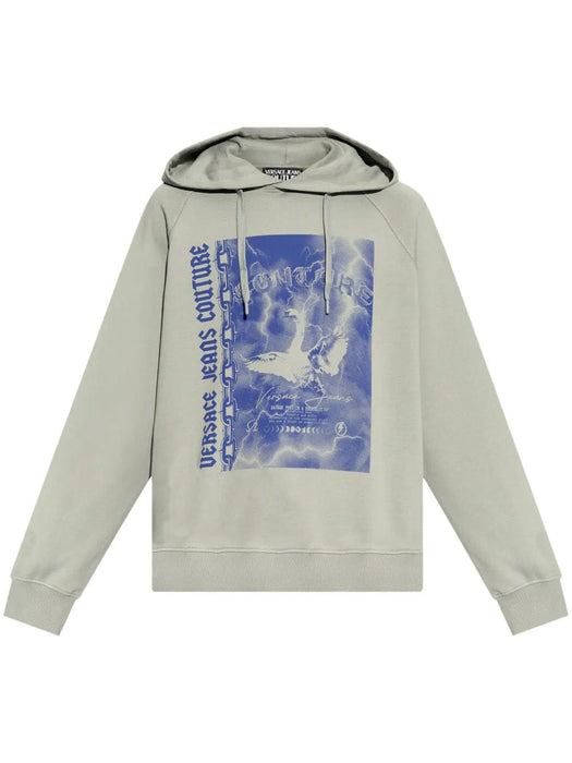 Versace Jeans Couture Ice Grey Cotton Mens Eagle Chain Print Hoodie