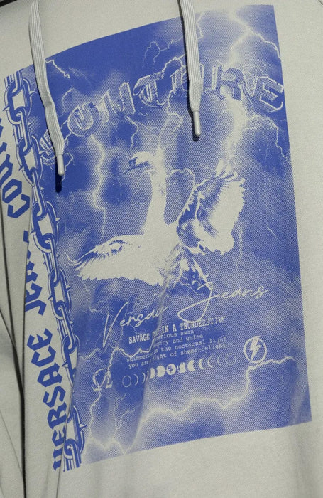 Versace Jeans Couture Ice Grey Cotton Mens Eagle Chain Print Hoodie