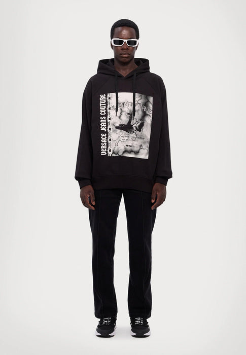 Versace Jeans Couture Black Cotton Mens Eagle Chain Print Hoodie