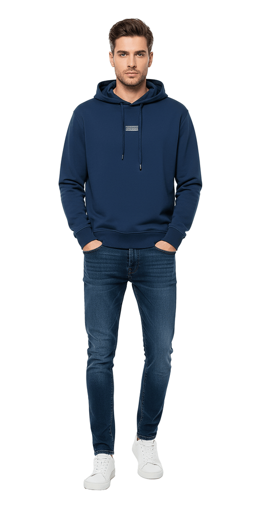 Versace Jeans Couture Steel Blue Cotton Mens Metallic Chest Logo Hoodie