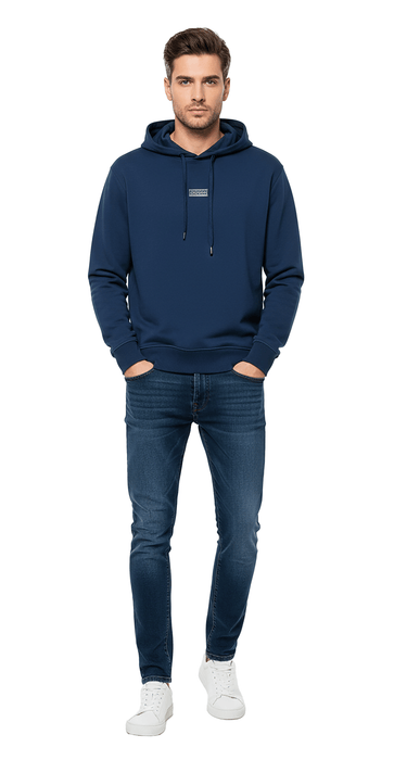 Versace Jeans Couture Steel Blue Cotton Mens Metallic Chest Logo Hoodie-XXL