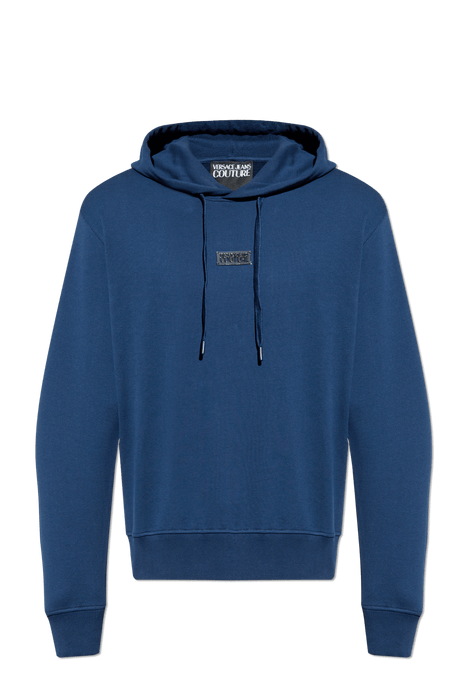 Versace Jeans Couture Steel Blue Cotton Mens Metallic Chest Logo Hoodie