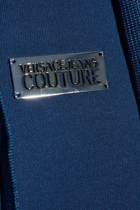 Versace Jeans Couture Steel Blue Cotton Mens Metallic Chest Logo Hoodie