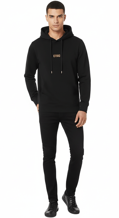 Versace Jeans Couture Black Cotton Mens Metallic Chest Logo Hoodie-L