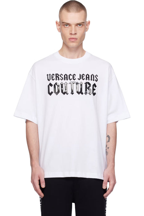 Versace Jeans Couture White Mens Oversized Gothic Print Graphic T-Shirt -L