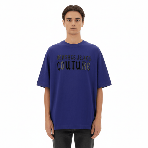 Versace Jeans Couture Steel Blue Mens Gothic Graphic Oversized T-Shirt