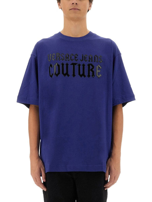Versace Jeans Couture Steel Blue Mens Gothic Graphic Oversized T-Shirt