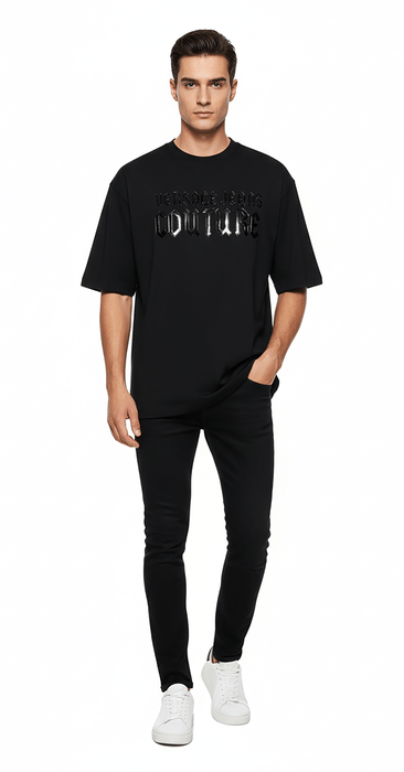 Versace Jeans Couture Black Mens Gothic Graphic Oversized T-Shirt -S