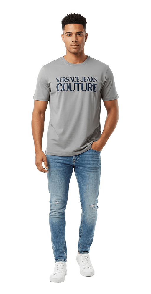 Versace Jeans Couture Ice Grey Mens Cotton Embroidered Logo T-Shirt