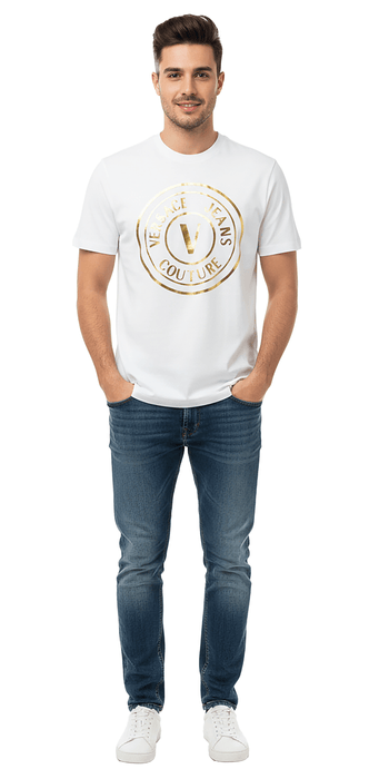 Versace Jeans Couture White/Gold Mens Oversized Screen Print Logo T-Shirt -S