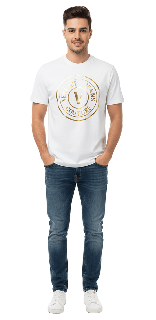 Versace Jeans Couture White/Gold Mens Oversized Screen Print Logo T-Shirt