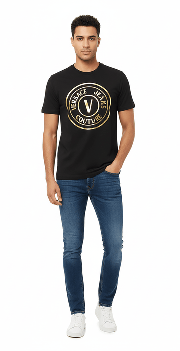 Versace Jeans Couture Black/Gold Mens Oversized Screen Print Logo T-Shirt