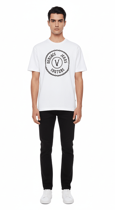 Versace Jeans Couture White Mens Chain Emblem Graphic Print T-Shirt-L