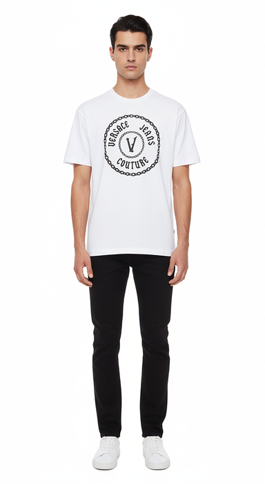 Versace Jeans Couture White Mens Chain Emblem Graphic Print T-Shirt-L