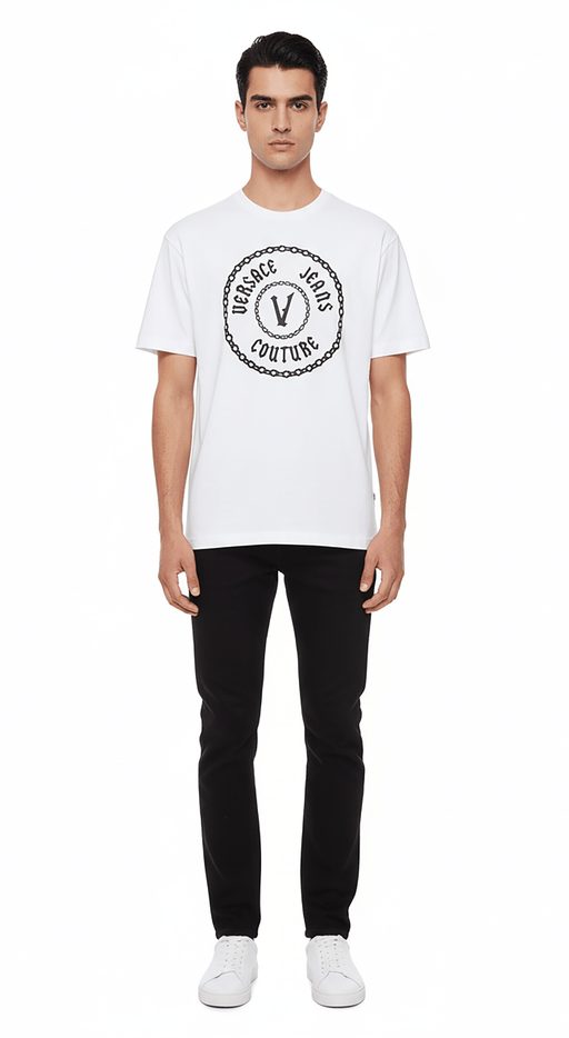 Versace Jeans Couture White Mens Chain Emblem Graphic Print T-Shirt