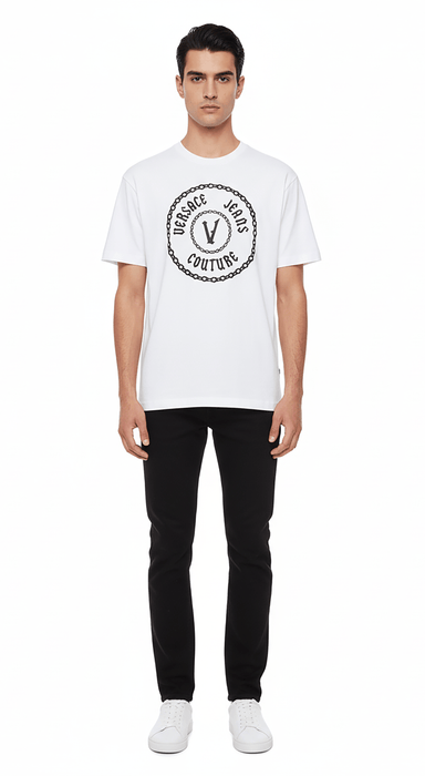 Versace Jeans Couture White Mens Chain Emblem Graphic Print T-Shirt-XL