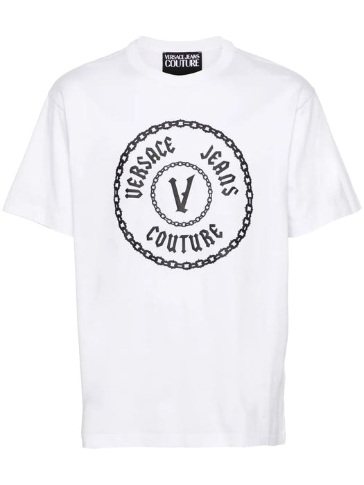 Versace Jeans Couture White Mens Chain Emblem Graphic Print T-Shirt
