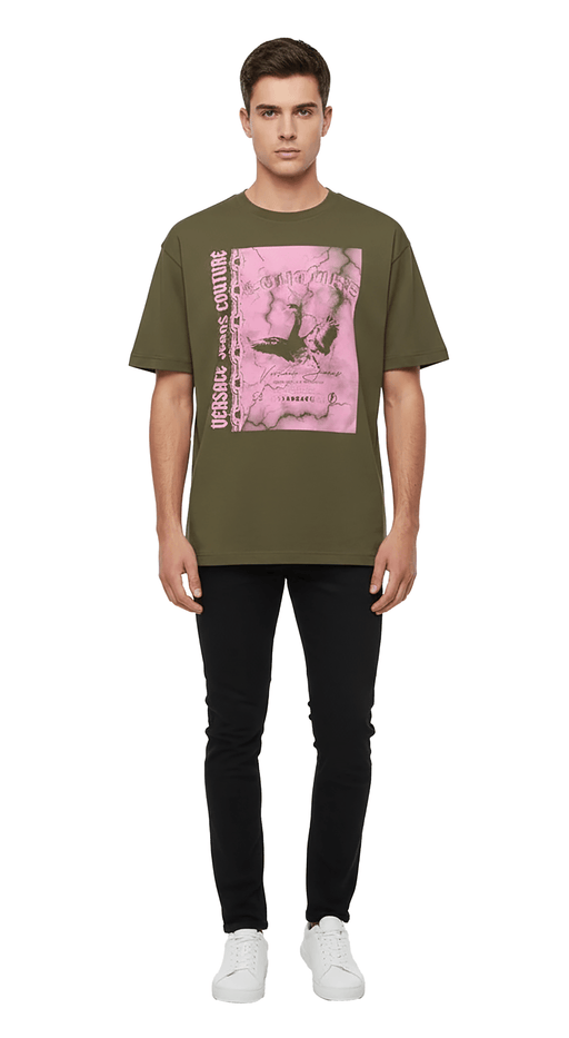 Versace Jeans Couture Olive Mens Graphic Storm-Print Oversized T-Shirt