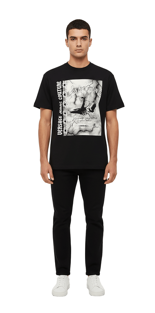 Versace Jeans Couture Black Mens Graphic Storm-Print Oversized T-Shirt